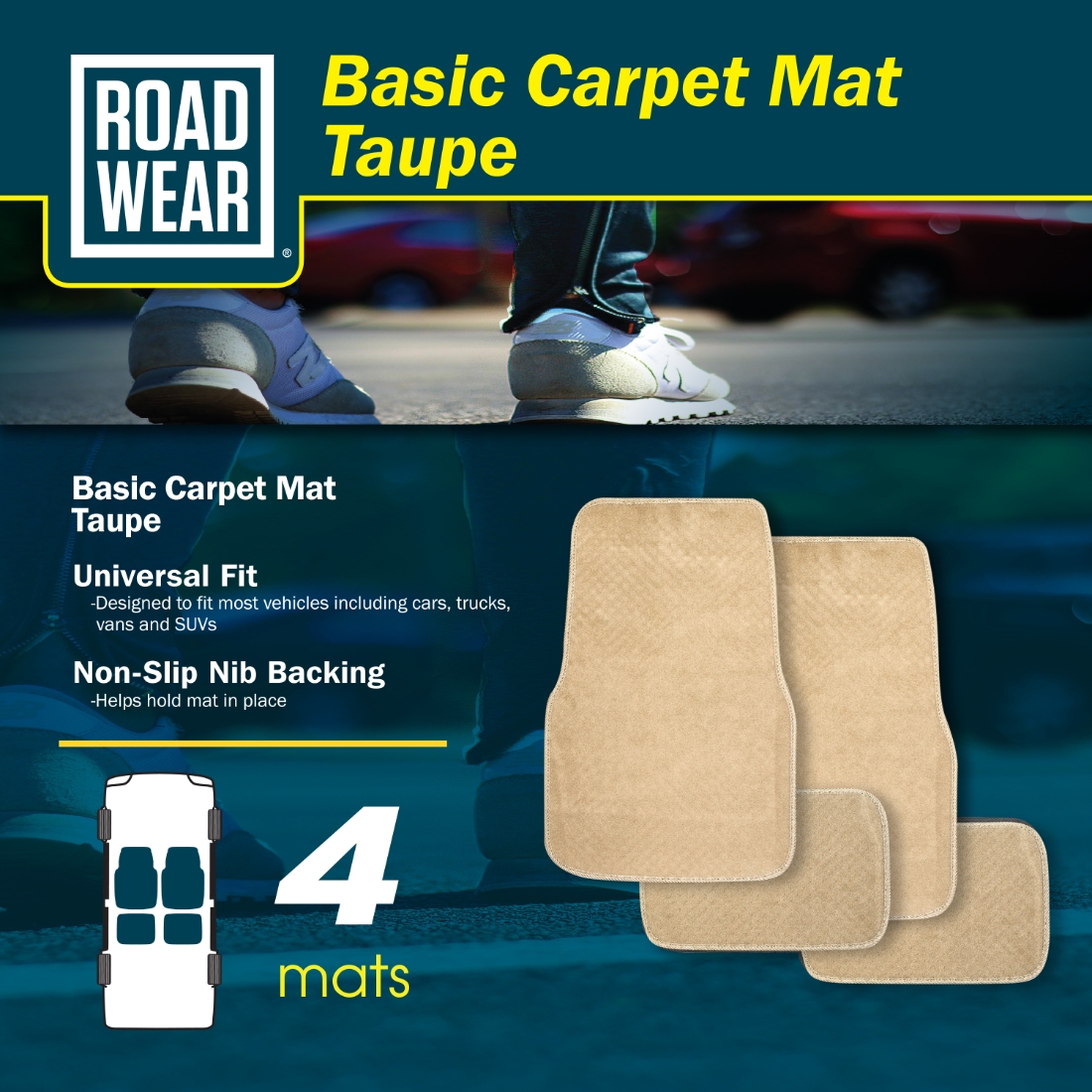 Pilot Automotive Universal Carpet Car Floor Mats Tan Set of 4